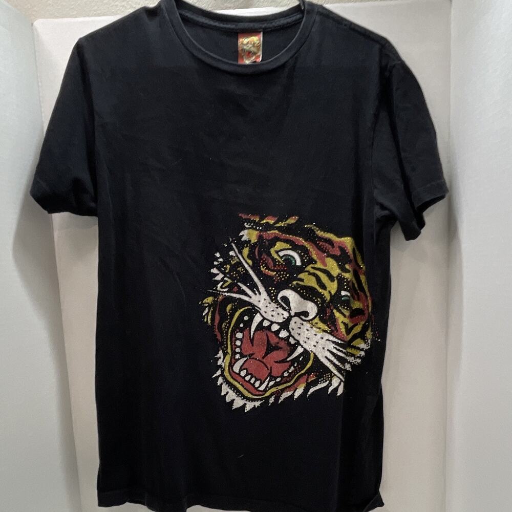 Ed Hardy Men's L Black Graphic Tiger Logo Crew Neck Short Sleeve Cotton Tee